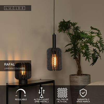 Lucide RAFAL - Lámpara colgante - Ø 20 cm - 1xE27 - Gris